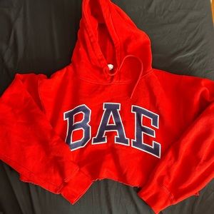 Red bae crop top hoodie